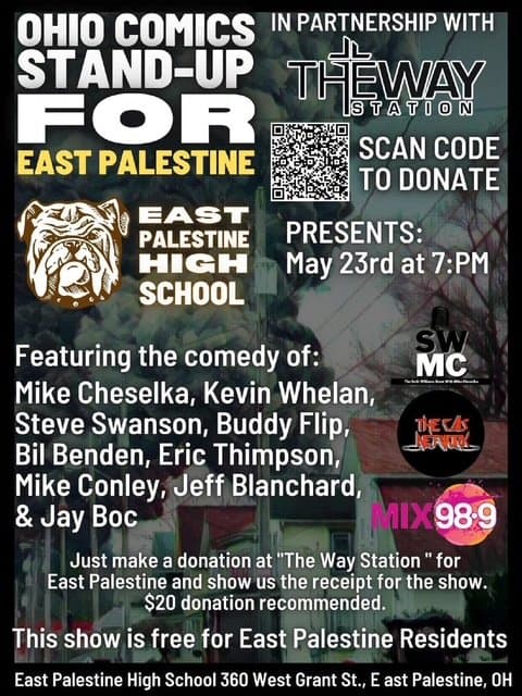 Eric Thompson joins an impressive lineup of comedians for a charity stand-up show benefiting East Palestine High School, proving that laughter truly is the best medicine for community fundraising.