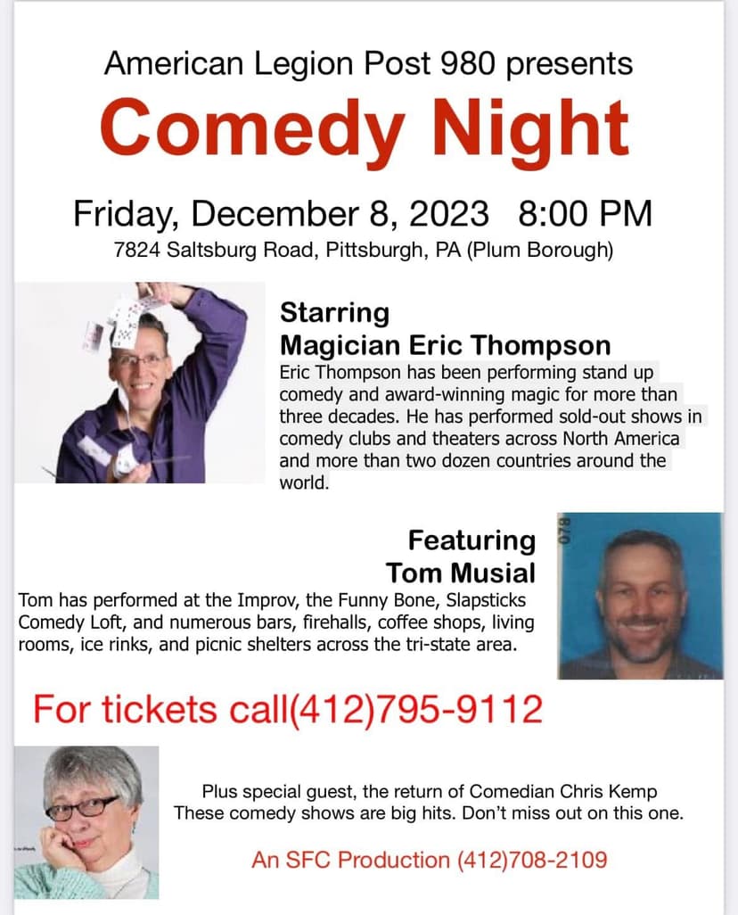 Eric Thompson strikes a classic magician's pose with playing cards in hand, showcasing the sleight-of-hand skills that have made him a favorite performer for over three decades.