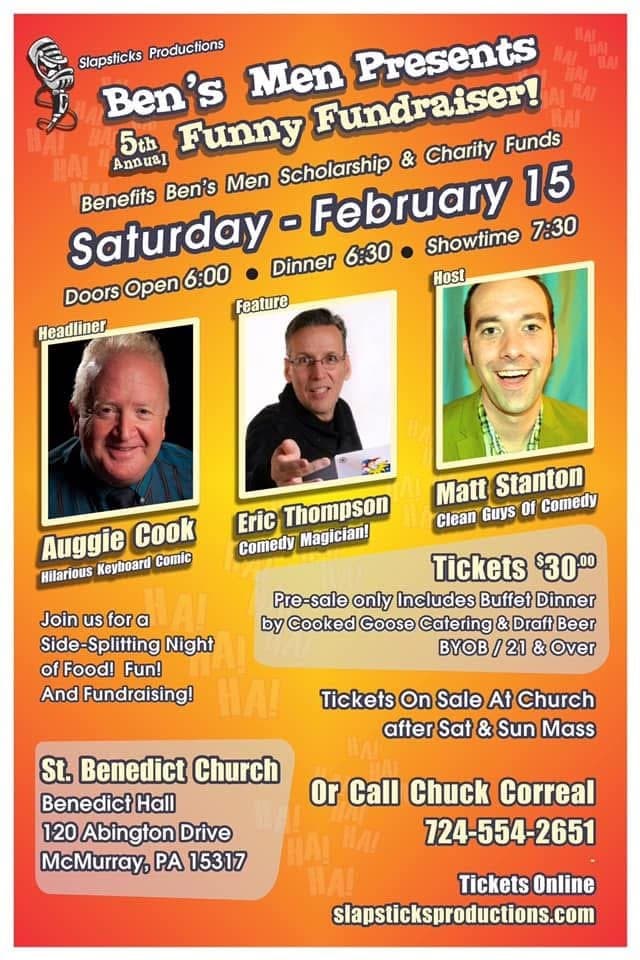 Eric Thompson takes center stage at Ben's Men Funny Fundraiser, bringing his signature blend of comedy and magic to support a great cause at St. Benedict Church.