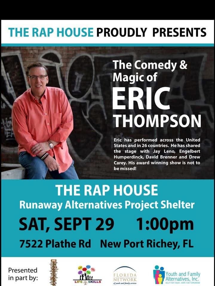 Eric Thompson strikes a casual pose for this promotional shot, showcasing his approachable style that has made him a hit with audiences across 26 countries and earned him spots alongside comedy legends like Jay Leno and Drew Carey.
