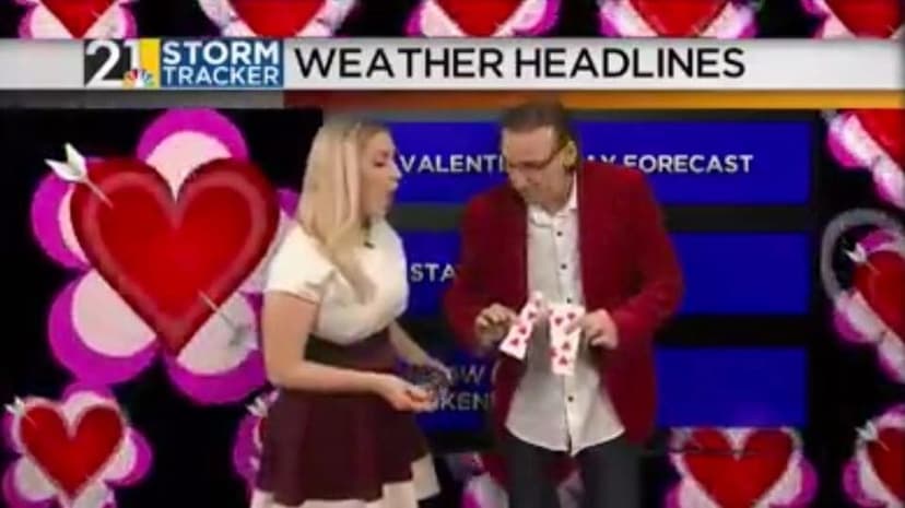 Eric Thompson brings his signature charm to a Valentine's Day weather forecast, complete with festive heart decorations and what appears to be a delightfully unconventional take on meteorology!