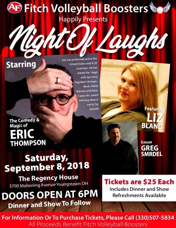 Eric Thompson strikes a playful pose for this promotional photo, showcasing his signature blend of comedy and magic that has entertained audiences across the country for decades.